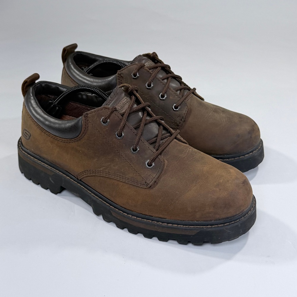 Skechers Tom Cats Shoes Mens 12 Brown Leather Oxford Casual Comfort Utility